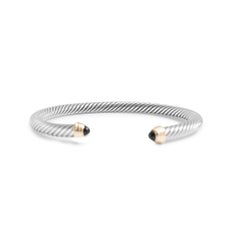 David Yurman Classic Cable 5MM Silver 14K Yellow Gold Onyx Cuff Bangle Bracelet