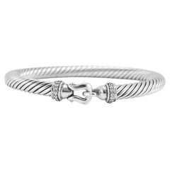 Bracelet manchette David Yurman « Buckle Classic Cable » en argent serti de diamants de 5 mm