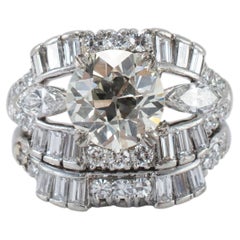 Antique Platinum Gia 3.90ct Old European Cut Accented Diamond Engagement Ring