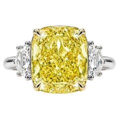 6.50 Carat Fancy Intense Yellow Diamond Engagement Ring in Platinum, GIA Report