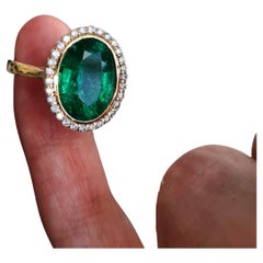GIA Certified 5 CT Natural Zambian Emerald Diamond Engagement Ring 