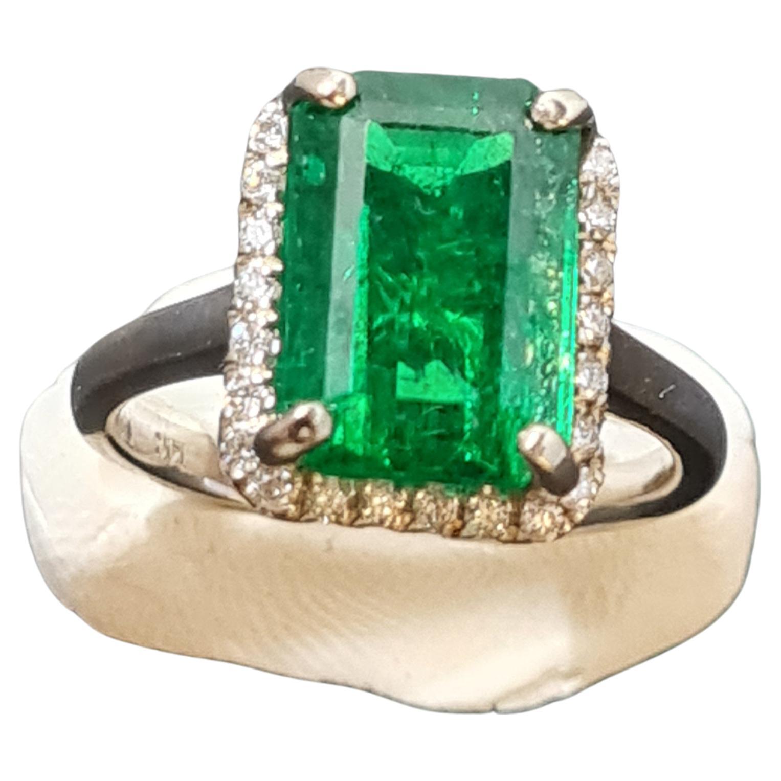 GIA Certified 4.54 CT Zambian Emerald Ring For Sale