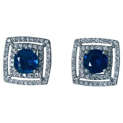 18K White Gold Diamond & Blue Sapphire Earrings