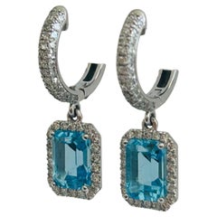 Elegant Blue Topaz & Diamond Drop Earrings