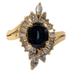 IGI Certified Vintage Italian Cocktail Yellow Gold Ring Diamonds and Sapphire