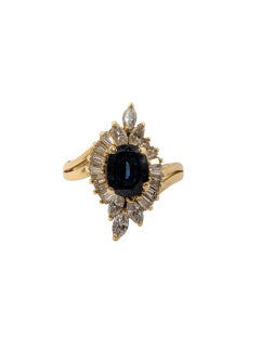 IGI Certified Vintage Italian Cocktail Yellow Gold Ring Diamonds and Sapphire