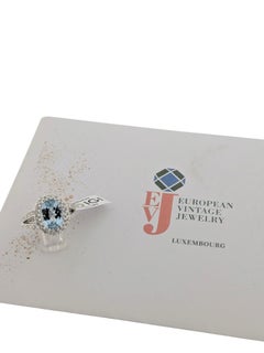 IGI Certified Italian Cocktail Ring White Gold Aquamarine and Natural Diamonds