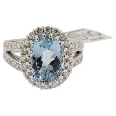 IGI Certified Italian Cocktail Ring White Gold Aquamarine and Natural Diamonds