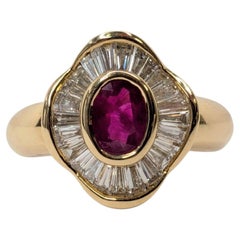 IGI Certified Italian Cocktail Ring Yellow Gold Ruby and Natural Diamonds
