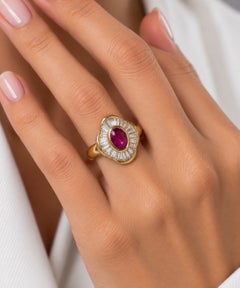 IGI Certified Italian Cocktail Ring Yellow Gold Ruby and Natural Diamonds