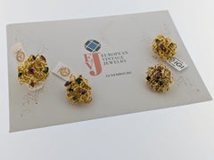 Luxembourg Creation Yellow Gold Set Earing/Pendant/Ring Emerald Sapphire Diamond