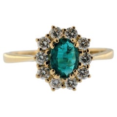 IGI Certified Italian Cocktail Ring Yellow Gold with Emerald and Diamonds