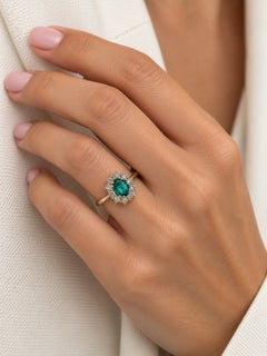 IGI Certified Italian Cocktail Ring Yellow Gold with Emerald and Diamonds