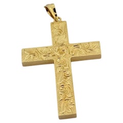 French 18kt Yellow Gold Cross with Fleur de Lys Motif