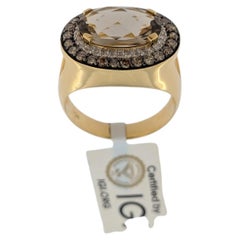 IGI Certified French Cocktail Ring 18kt Yellow & White Gold Quartz and Diamonds