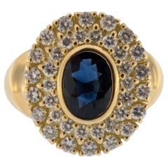 IGI Certified Italian Cocktail Ring 18kt Yellow Gold with Sapphire and Diamonds