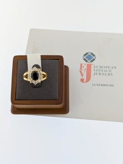 IGI Certified Italian Cocktail Ring 18kt Yellow Gold Sapphire with Diamonds