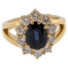 IGI Certified Italian Cocktail Ring 18kt Yellow Gold Sapphire with Diamonds