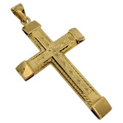Vintage Italian Cross 18kt Yellow Gold with Leaf Patterns