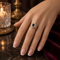 IGI Certified Italian Cocktail Ring 18kt Yellow Gold with Sapphire and Diamonds