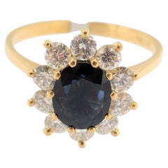 IGI Certified Italian Cocktail Ring 18kt Yellow Gold with Sapphire and Diamonds