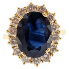 IGI Certified French Cocktail Ring 18kt Yellow Gold with Sapphire and Diamonds
