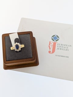 IGI Certified Italian Cocktail Ring 18k Yellow/White Gold Diamonds with Sapphire
