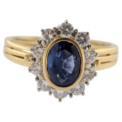 IGI Certified Italian Cocktail Ring 18k Yellow/White Gold Diamonds with Sapphire