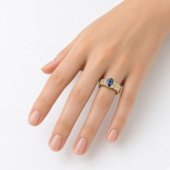 IGI Certified French Cocktail Ring 18kt Yellow Gold Sapphire with Diamonds