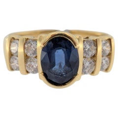 IGI Certified French Cocktail Ring 18kt Yellow Gold Sapphire with Diamonds