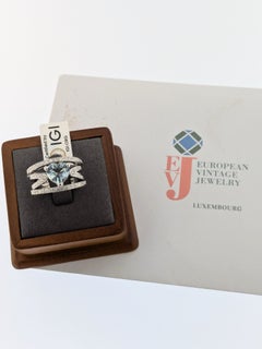 IGI Certified Italian Cocktail Ring 18kt White Gold with Aquamarine and Diamonds