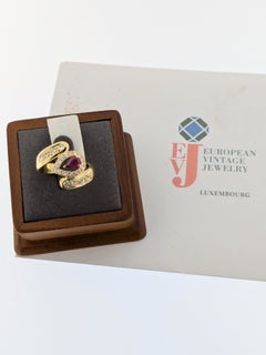 IGI Certified Italian Cocktail Ring 18kt Yellow Gold with Ruby and Diamonds