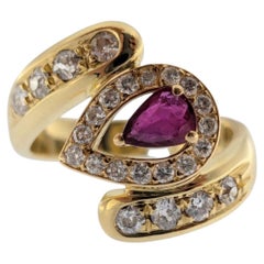 IGI Certified Italian Cocktail Ring 18kt Yellow Gold with Ruby and Diamonds