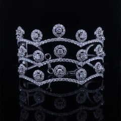Bracelet manchette en or massif 18k avec diamants en forme de couronne