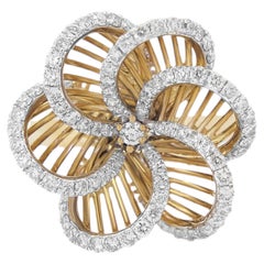 0,80-Karat-Statement-Ring mit durchbrochenem Design aus natürlichen Diamanten in Blütenblattform, 14-karätiges Gelbgold