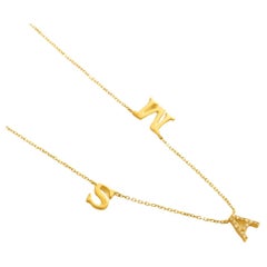Name Initials Charm Diamond Necklace in 14k Solid Gold (Certified)