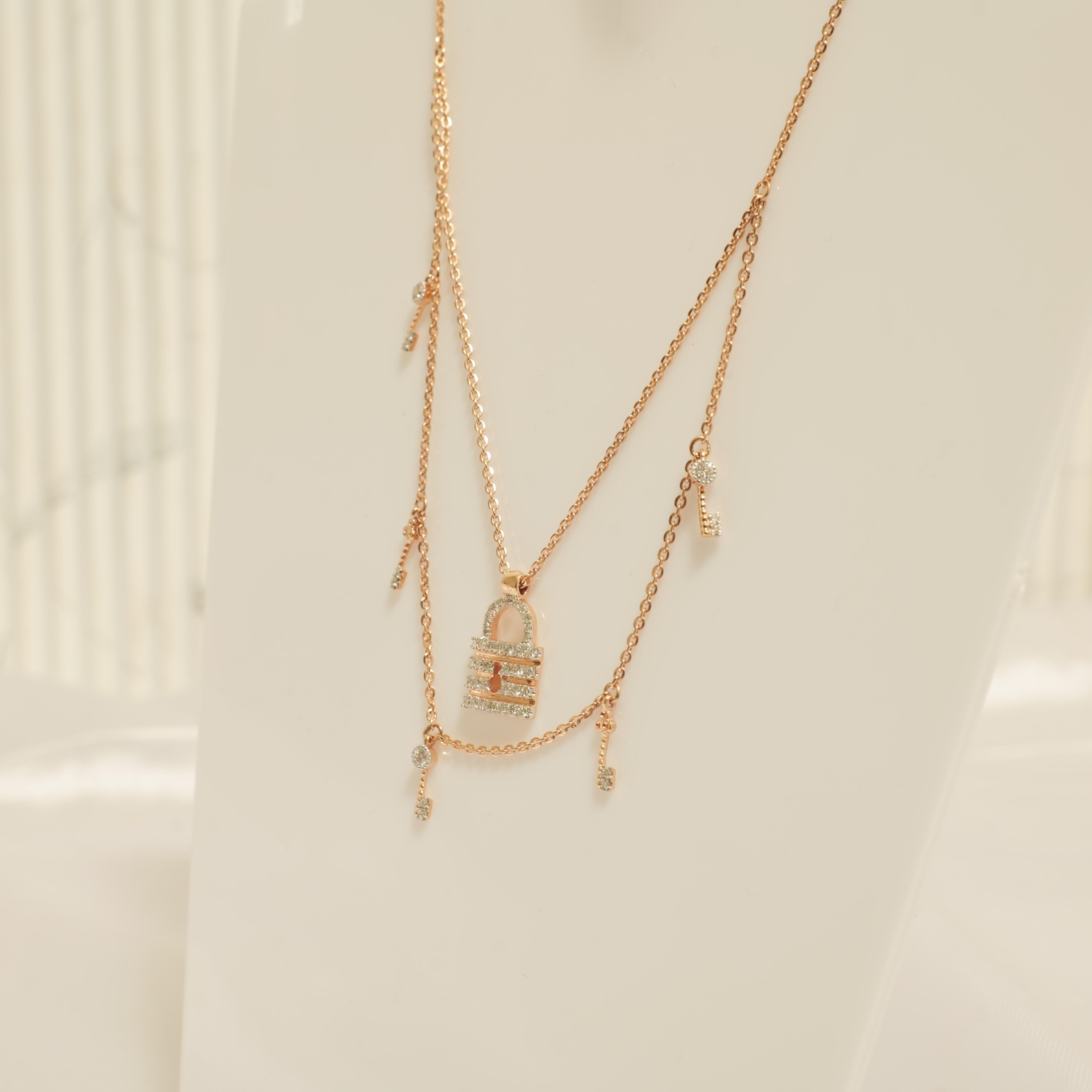Collar de diamantes Lock & Key de oro macizo de 14k (certificado) en venta 2