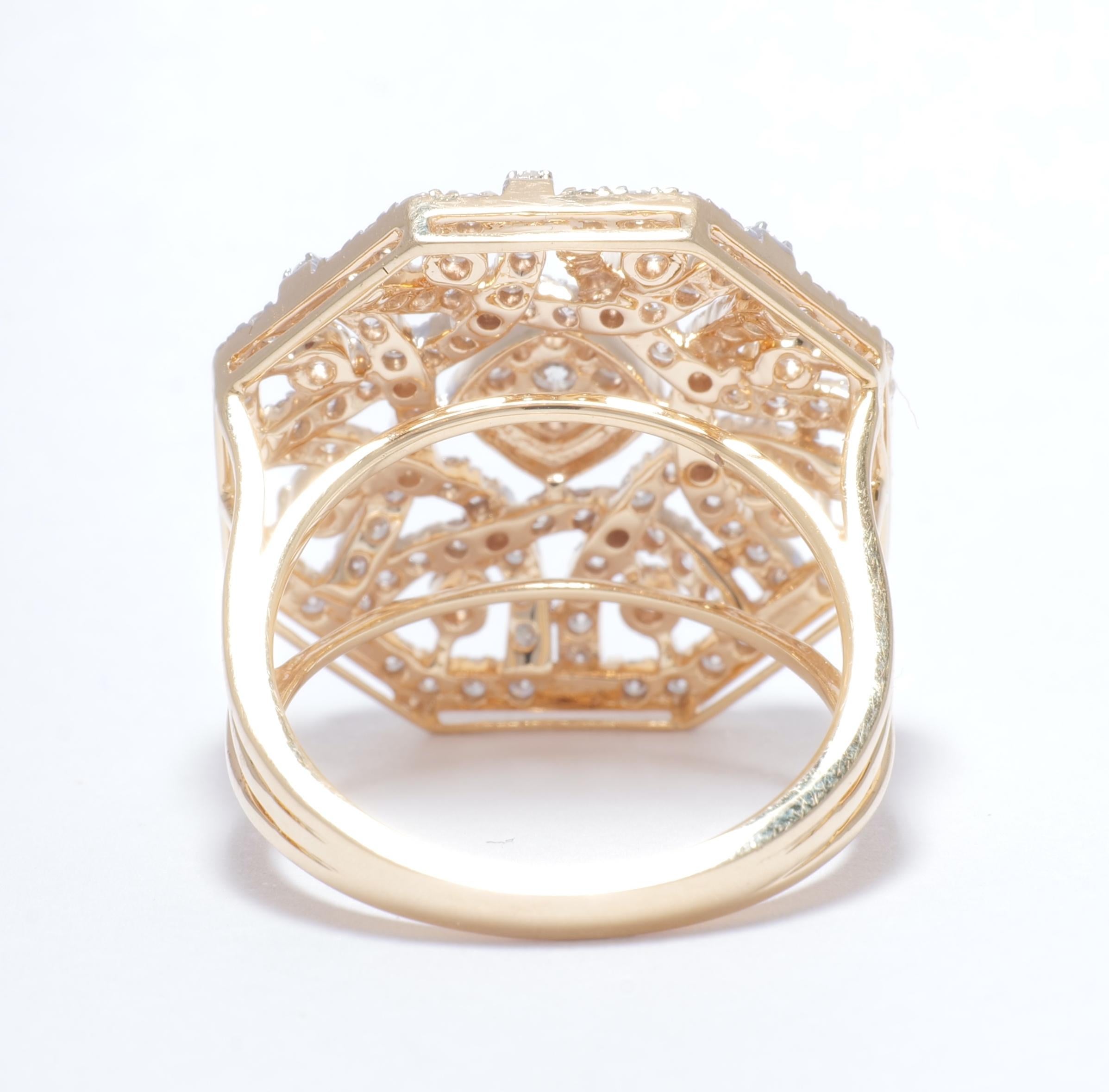 Bague cocktail octogonale en or massif 14k (certifié) en vente 2