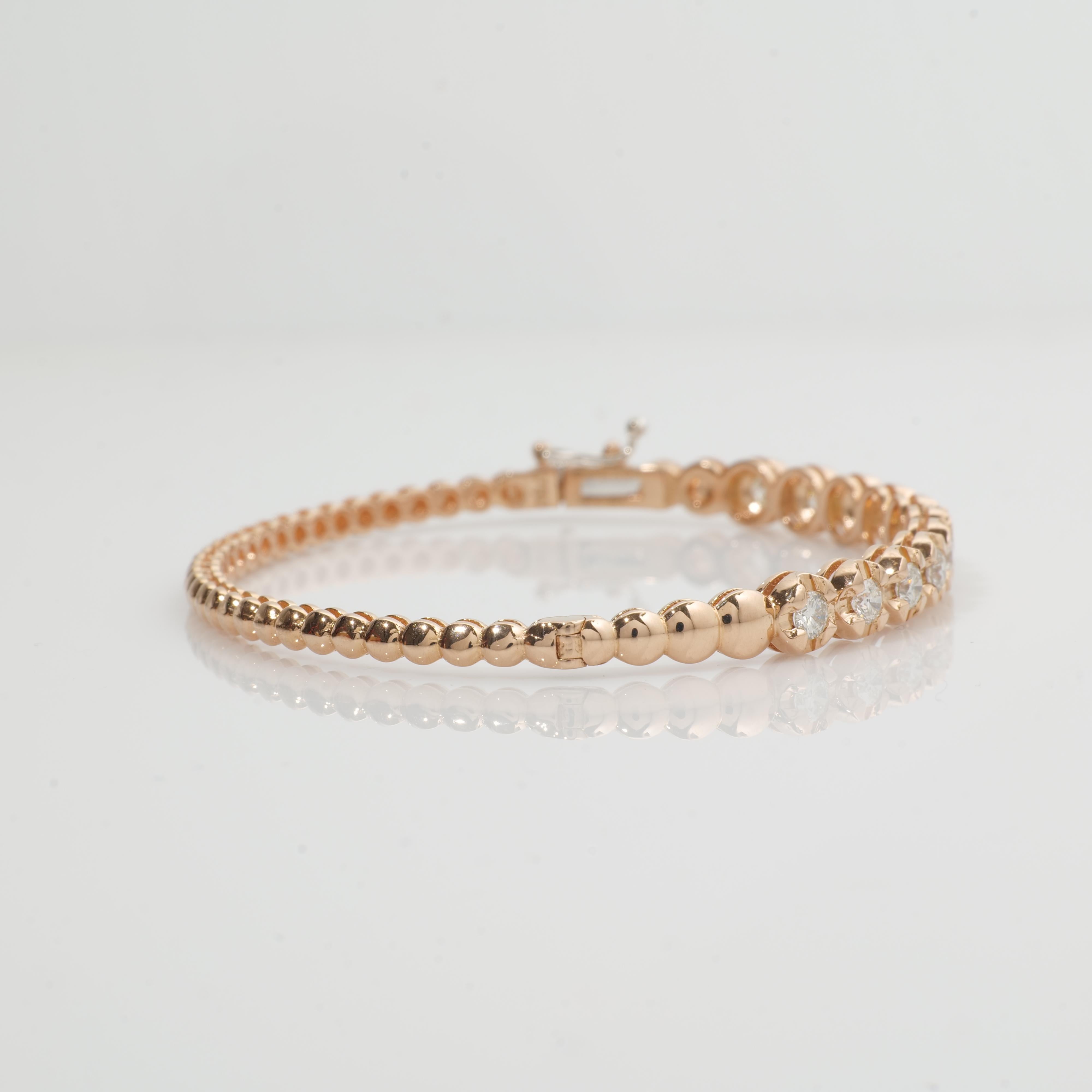 Solitaire Stacking Statement Bracelet in 14K Solid Gold (Certified) For Sale 2