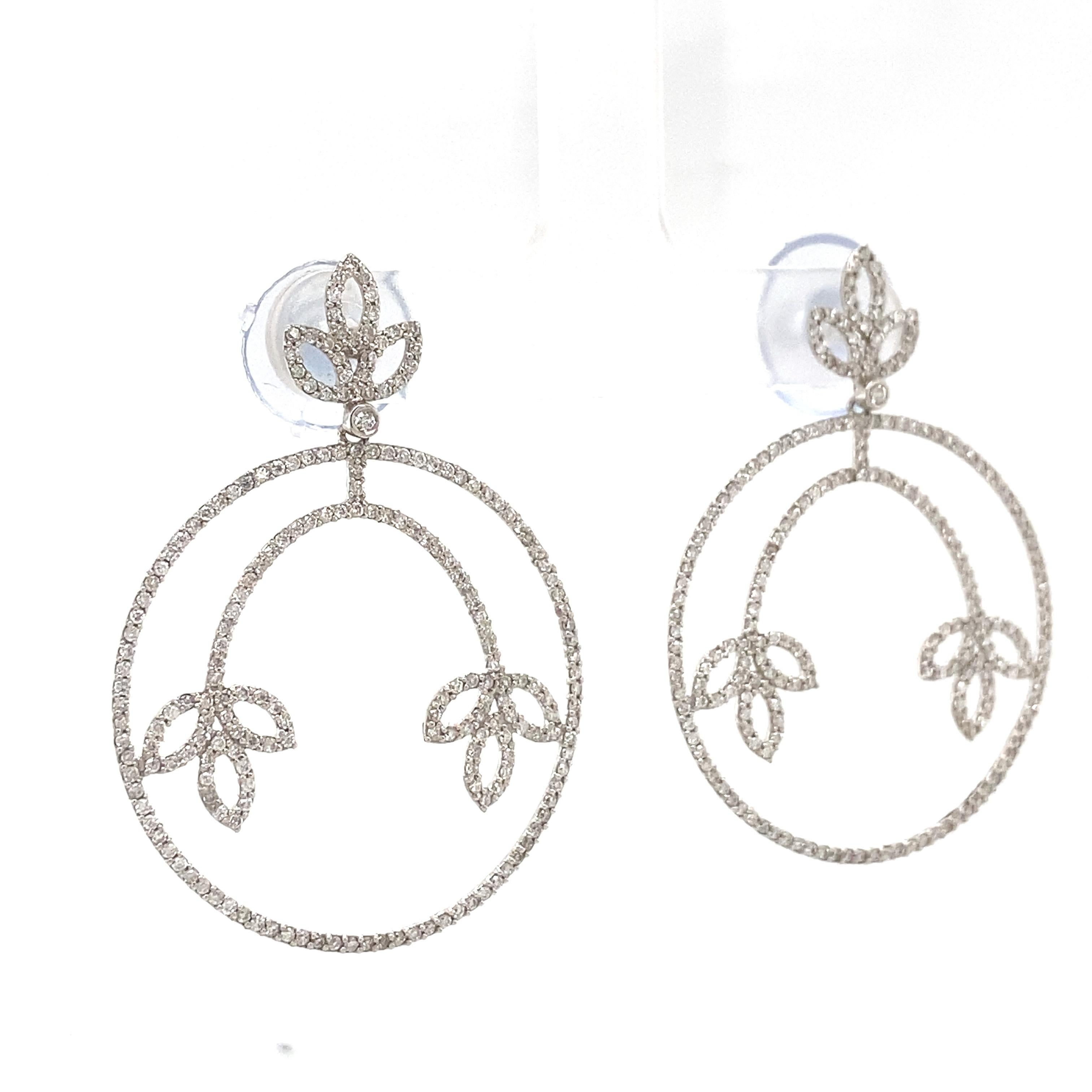 Circle Leaf Dangle Diamant-Ohrringe in 14k massivem Gold (zertifiziert) im Zustand „Neu“ im Angebot in New Delhi, DL
