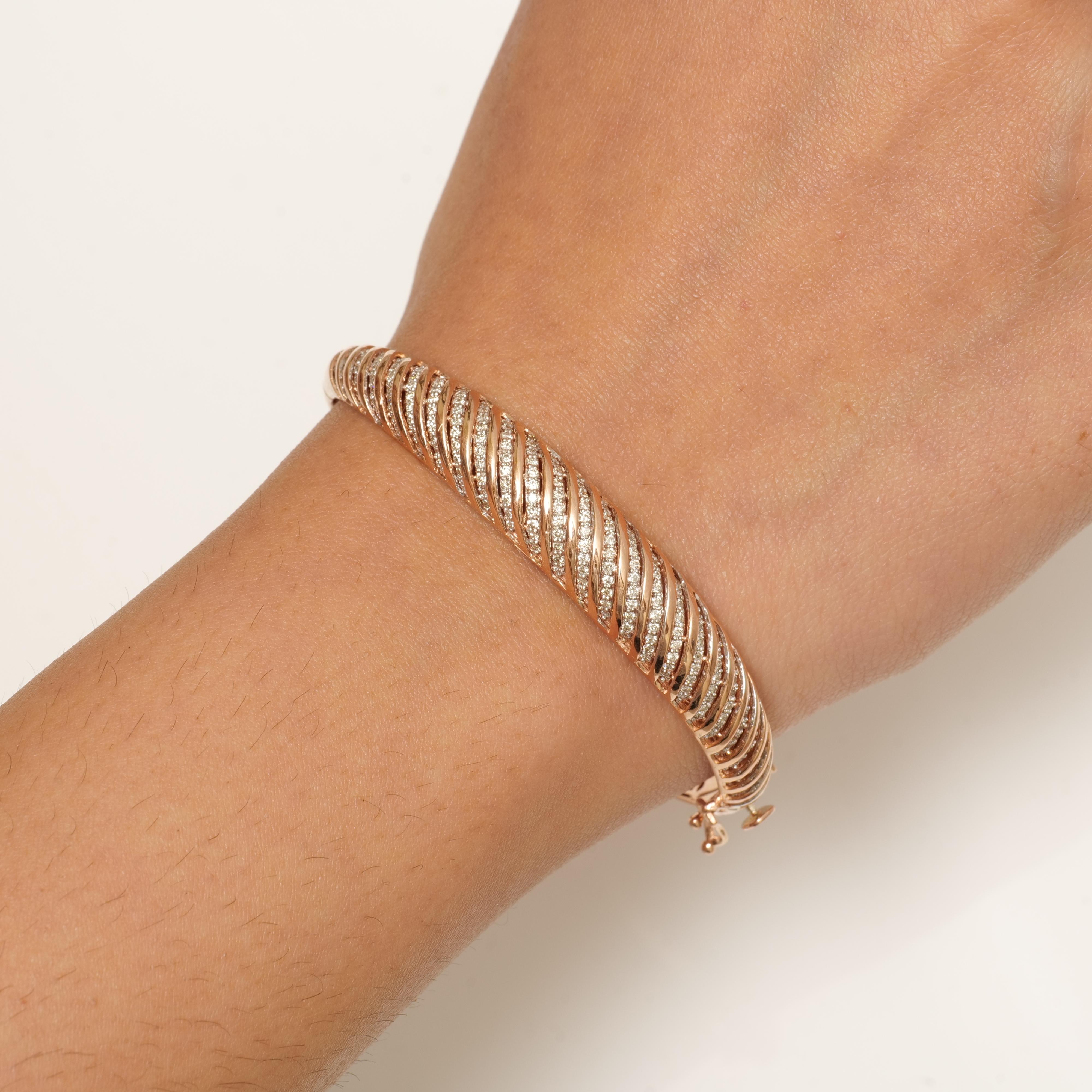 Art déco Bracelet à charnière avec diamant en or massif 14K (certifié) en vente