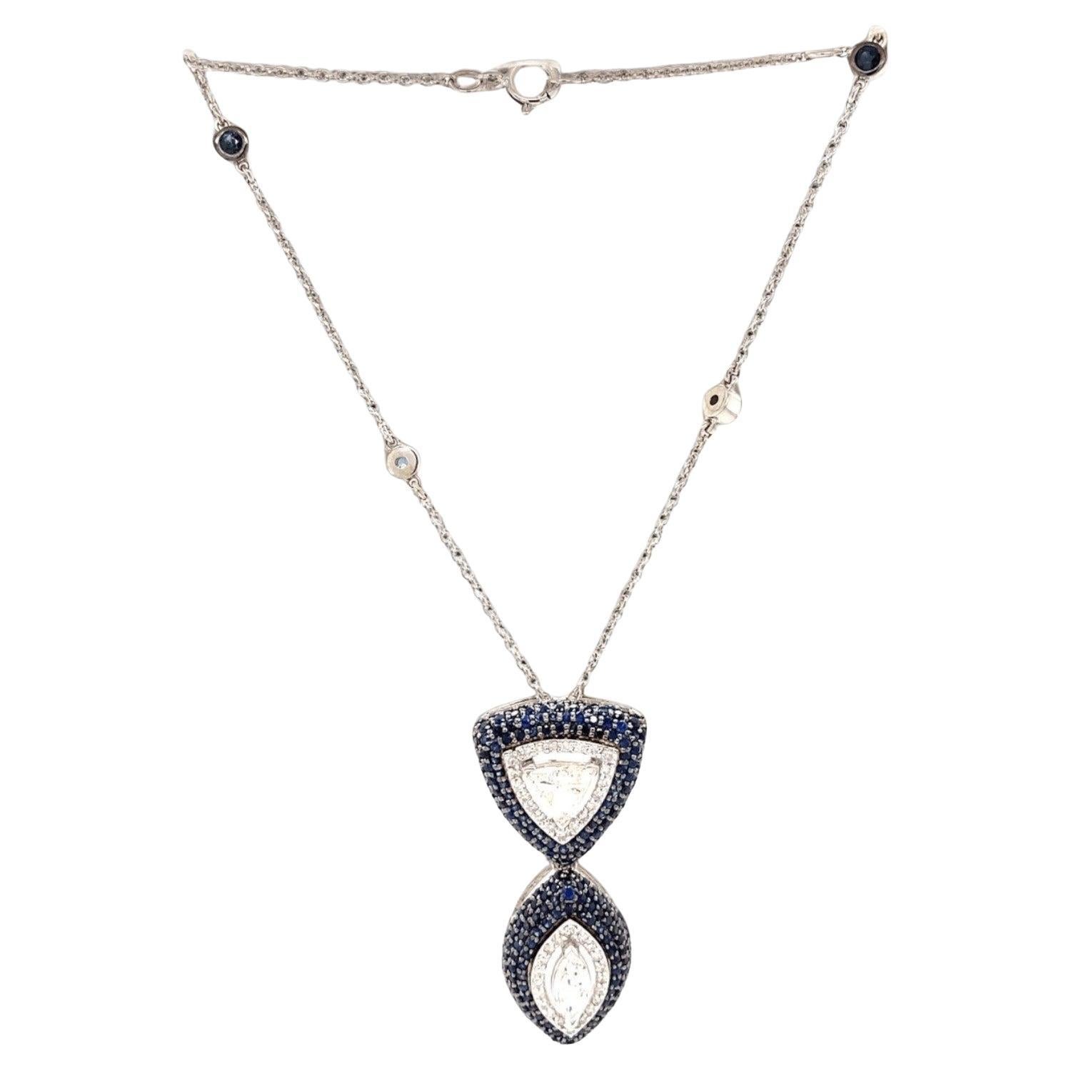 Collar Colgante de Zafiros Azules Diamantes de Fantasía en Oro Macizo de 14 K (Certificado)