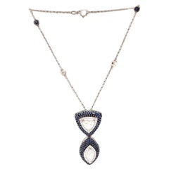 Collana con diamanti fantasia e zaffiri blu in oro massiccio 14K (certificato)