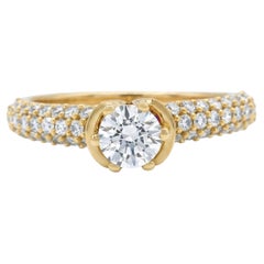 1.25 Carat Pave Natural Diamond Crown Setting Engagement Ring, 14k Yellow Gold