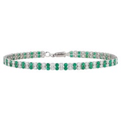 3.45 Ct Emerald & Diamond Double-Row Tennis Bracelet in 14K White Gold