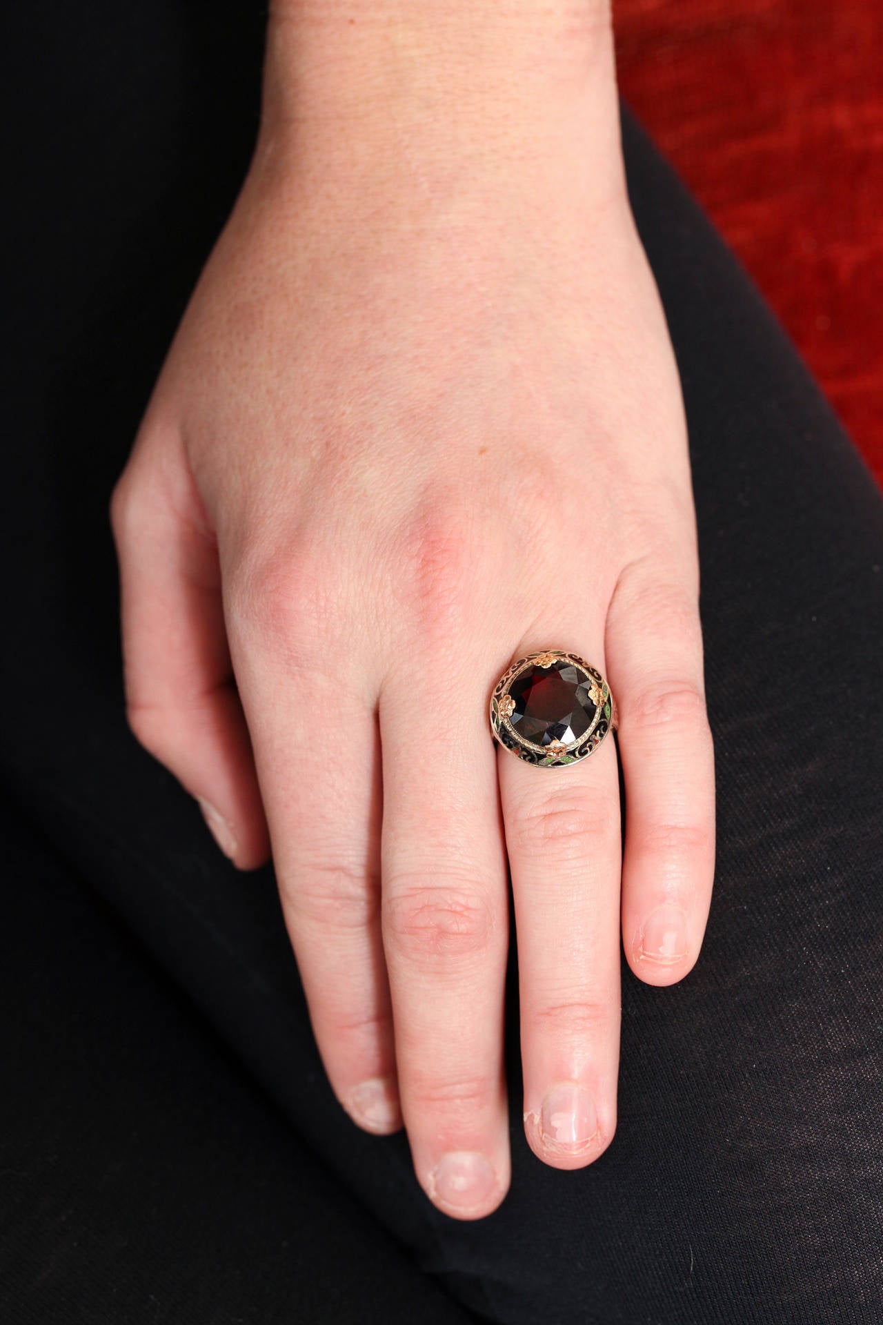 Women's Art Deco Garnet Enamel Ring