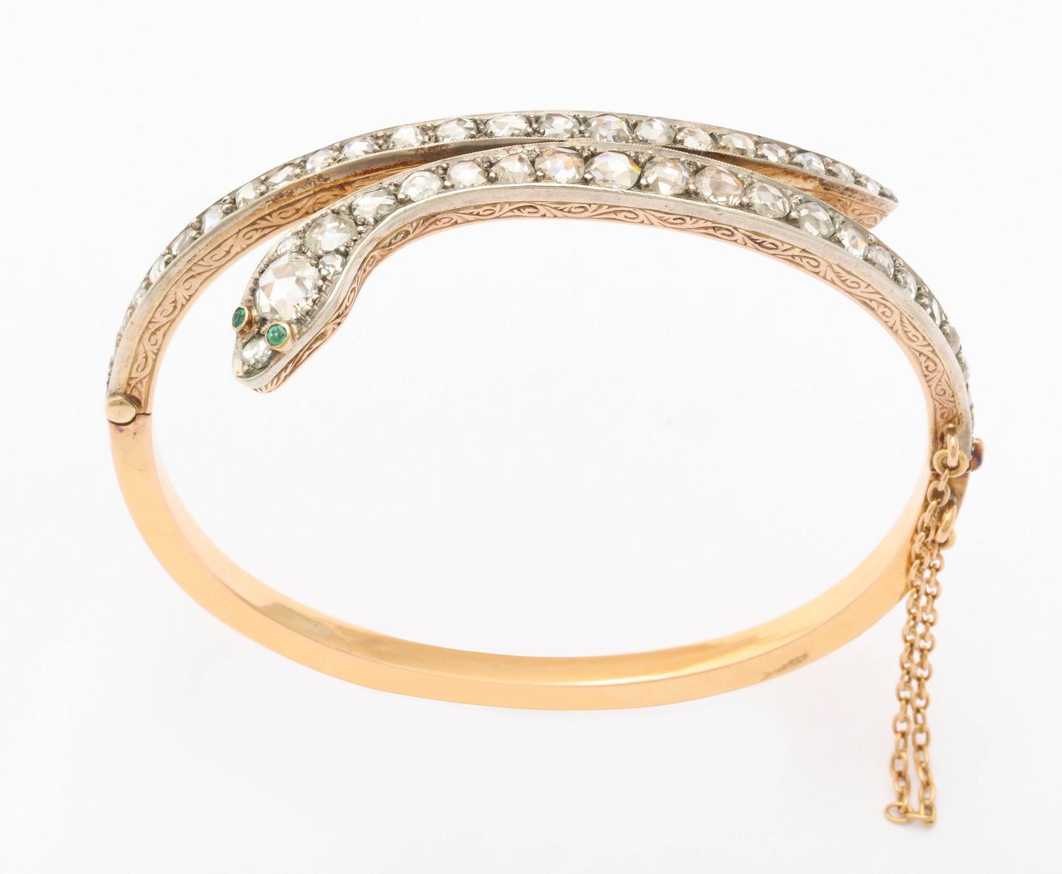 A Victorian Emerald Eyed Diamond Snake Bracelet For Sale at 1stdibs