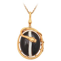 Antique Victorian Banded Agate Serpent Gold Pendant
