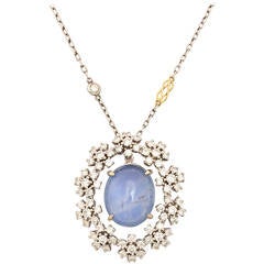 Star Sapphire Radiant Diamond Gold Pendant