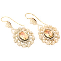 Antique Victorian Natural Pearl Citrine Earrings